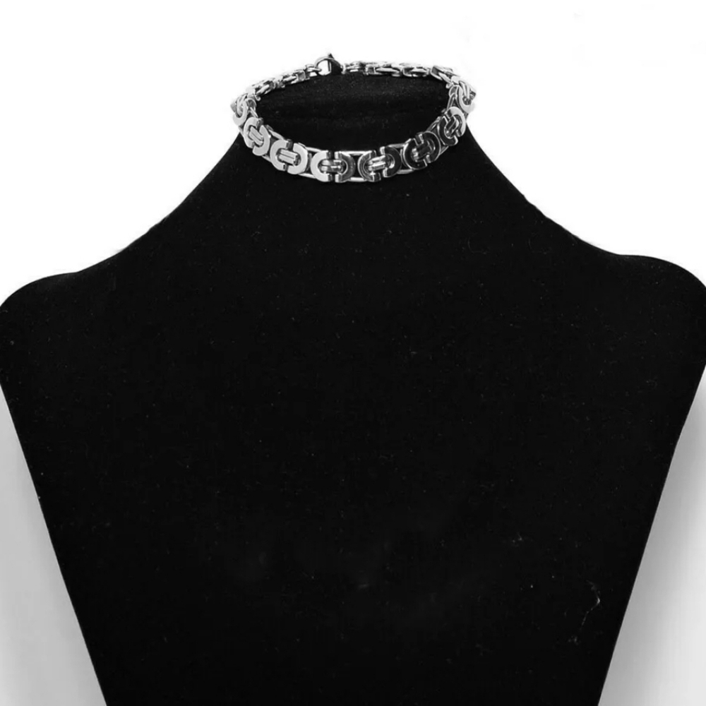 **SOLD** Silver Stainless Steel Flat Byzantine Lin - Picture 4 of 6
